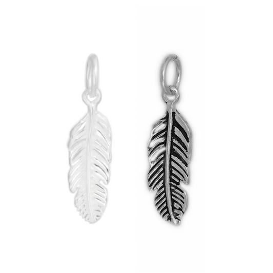 925 Sterling Silver Leaf Pendant with Feather and Angel Wing Charms - sugarkittenlondon