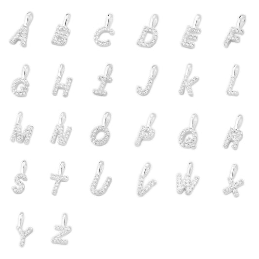 Sterling Silver Paved CZ MINI A-Z Letter Alphabet Initial DIY Charm Pendant
