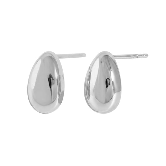 Shiny Teardrop Studs (rhodium): polished teardrop discs with stud posts