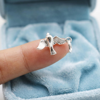 Sterling Silver Little 3d Shiny Flying Bird Pendant Charm For Earrings Necklace Bracelet