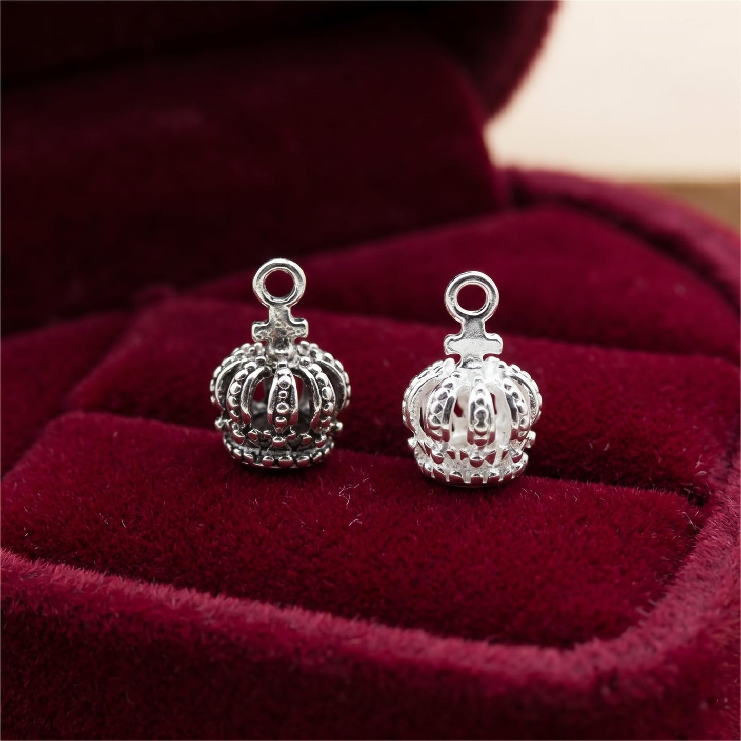 Sterling Silver Mini Crown with Cross Charm Silver / Oxidised Black Silver