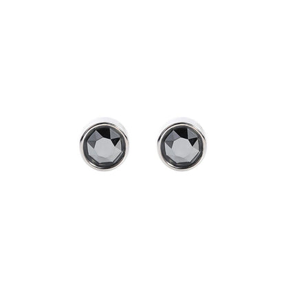 925 Sterling Silver CZ Stud Earrings with Round Bezel Setting in Clear or Black
