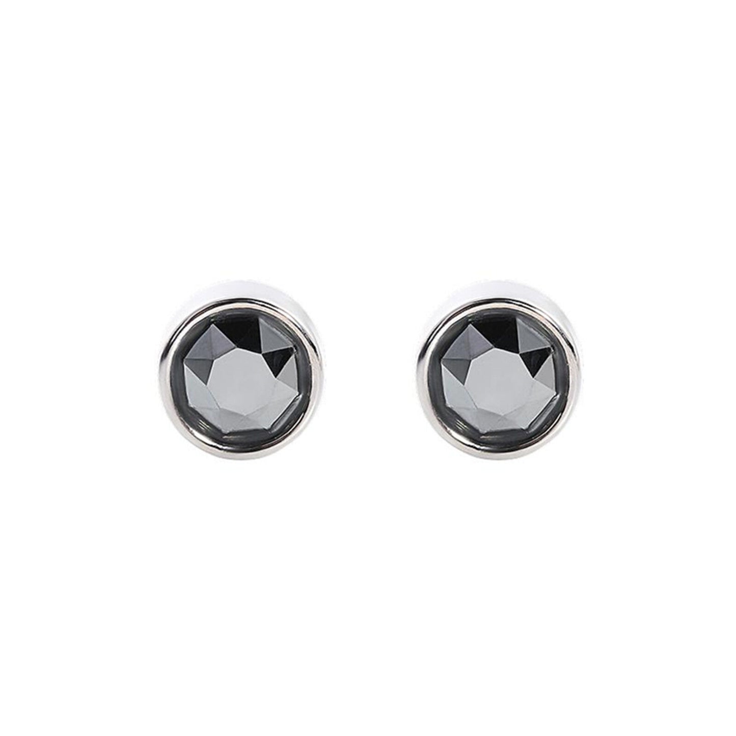 925 Sterling Silver CZ Stud Earrings with Round Bezel Setting in Clear or Black