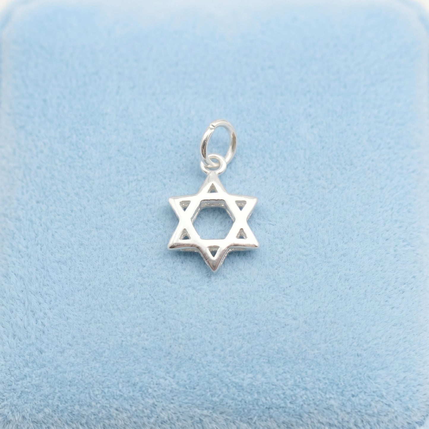 Sterling Silver 8mm Hollow Six Pointed Star Hex Star of David Charm Pendant