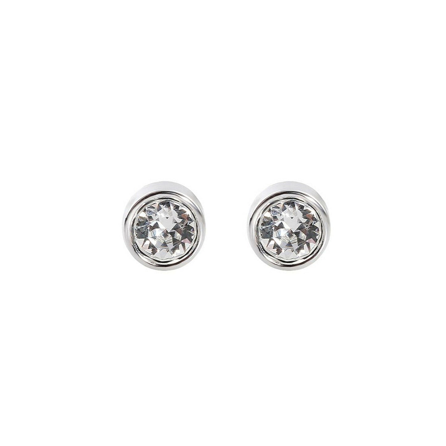 925 Sterling Silver CZ Stud Earrings with Round Bezel Setting in Clear or Black