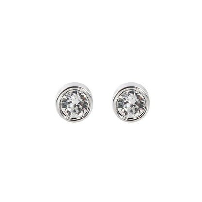 925 Sterling Silver CZ Stud Earrings with Round Bezel Setting in Clear or Black