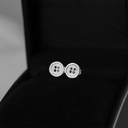 Sterling Silver Cute as a Button Sewing Button Round Stud Earrings 5.5-7.5mm
