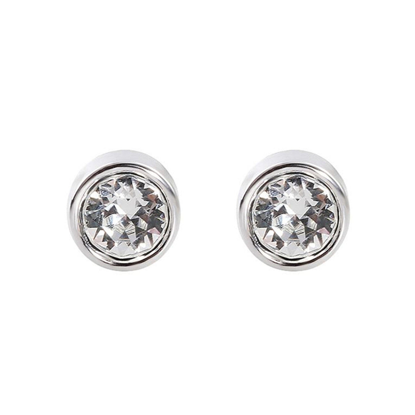 925 Sterling Silver CZ Stud Earrings with Round Bezel Setting in Clear or Black