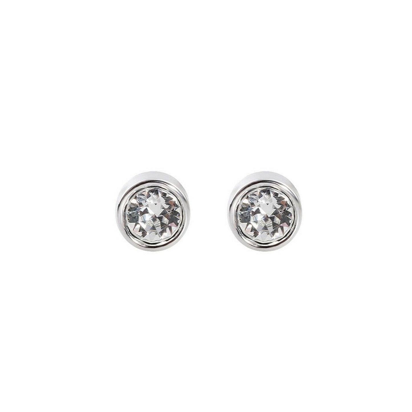 925 Sterling Silver CZ Stud Earrings with Round Bezel Setting in Clear or Black