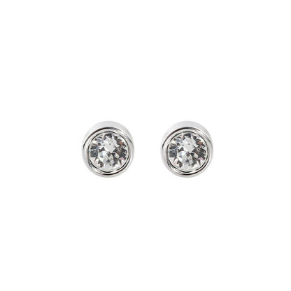 925 Sterling Silver CZ Stud Earrings with Round Bezel Setting in Clear or Black