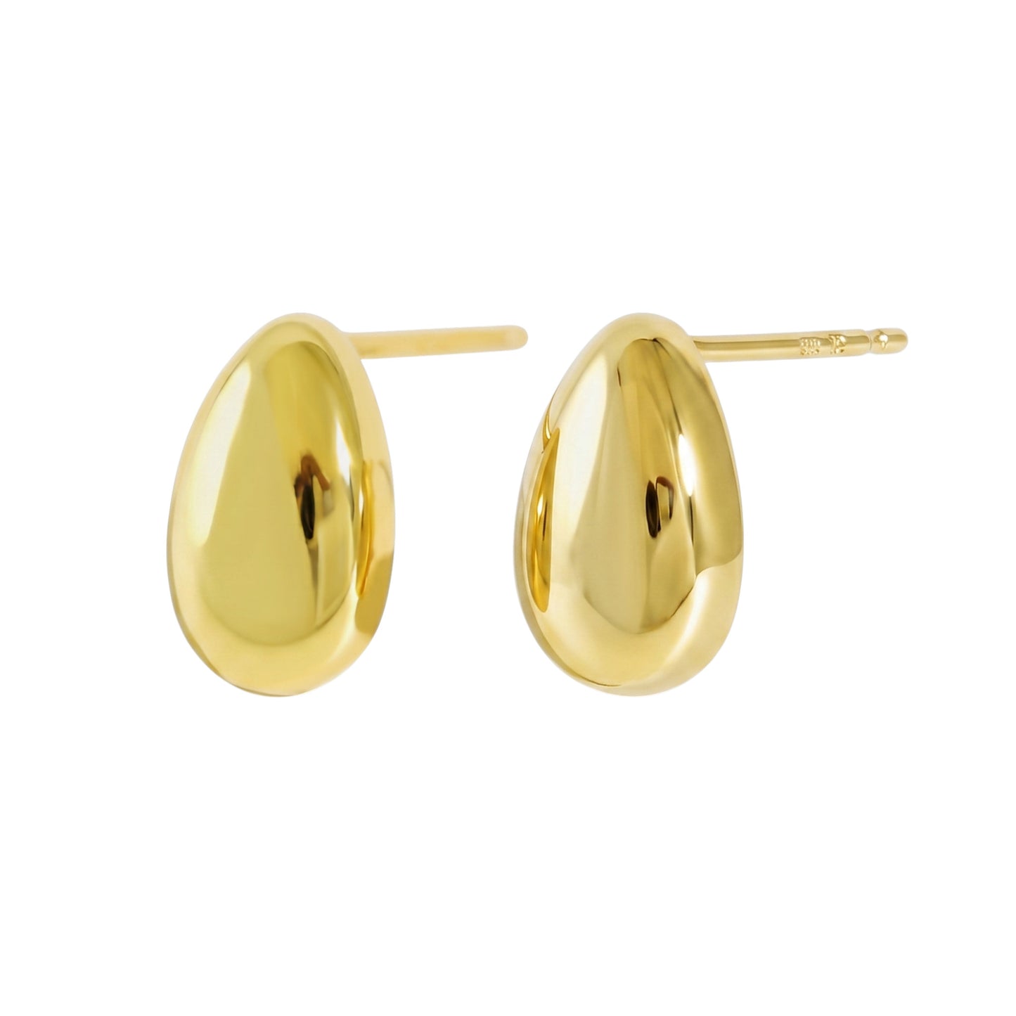Shiny Teardrop Studs in 14K Gold, polished teardrop discs with stud posts