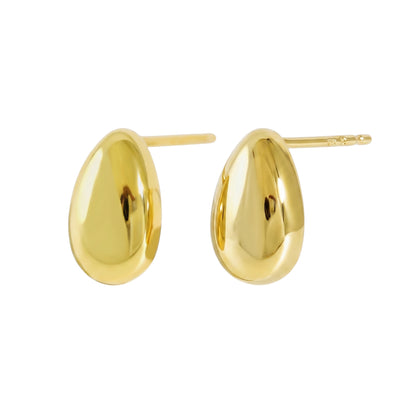 Shiny Teardrop Studs in 14K Gold, polished teardrop discs with stud posts