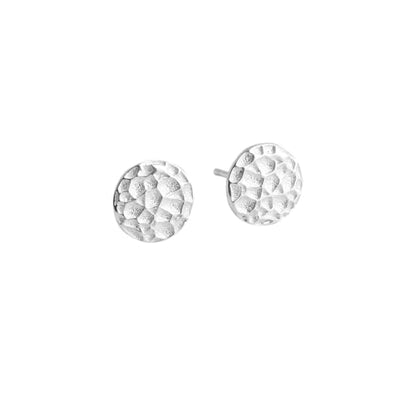 Hammered disc stud earrings, textured round design, silver-tone