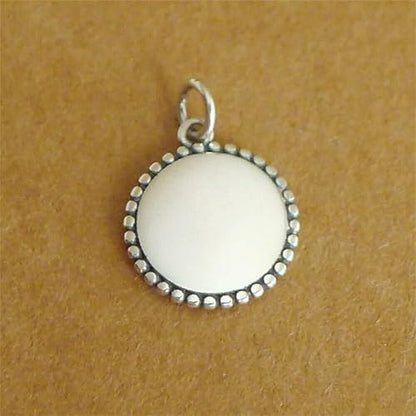 Sterling Silver 11mm Shiny Beaded Edge Charm Cross / Heart / Circle Pendant