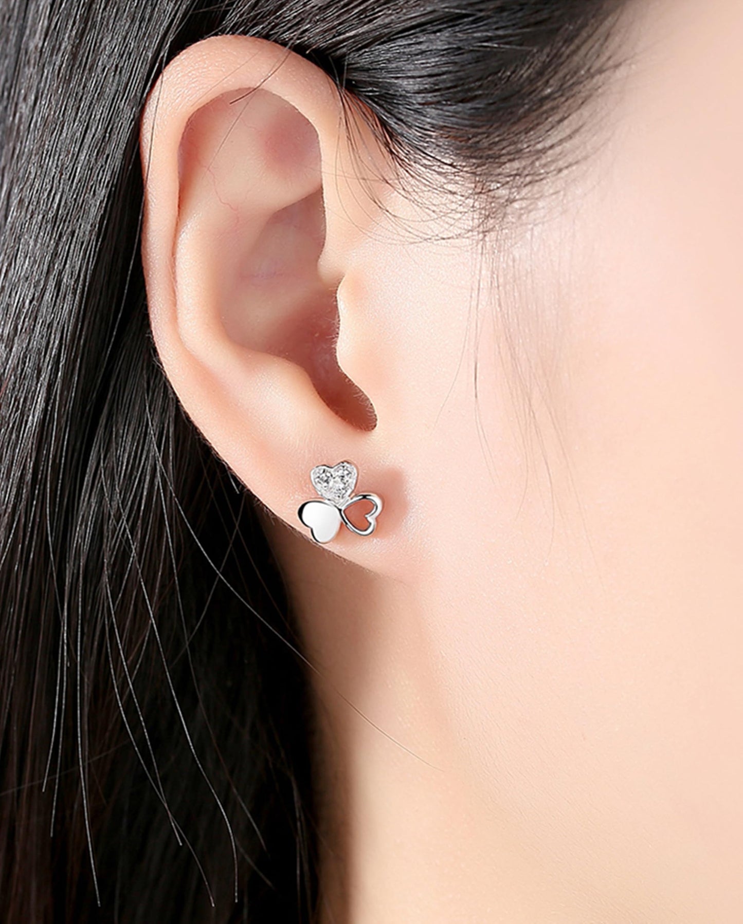 Sterling Silver Shamrock Stud Earrings Paved CZ Lucky Love Jewellery