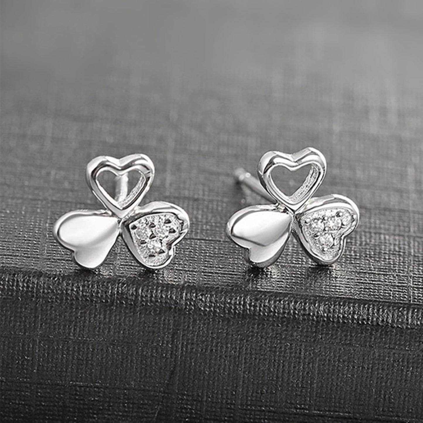 Sterling Silver Shamrock Stud Earrings Paved CZ Lucky Love Jewellery