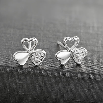 Sterling Silver Shamrock Stud Earrings Paved CZ Lucky Love Jewellery
