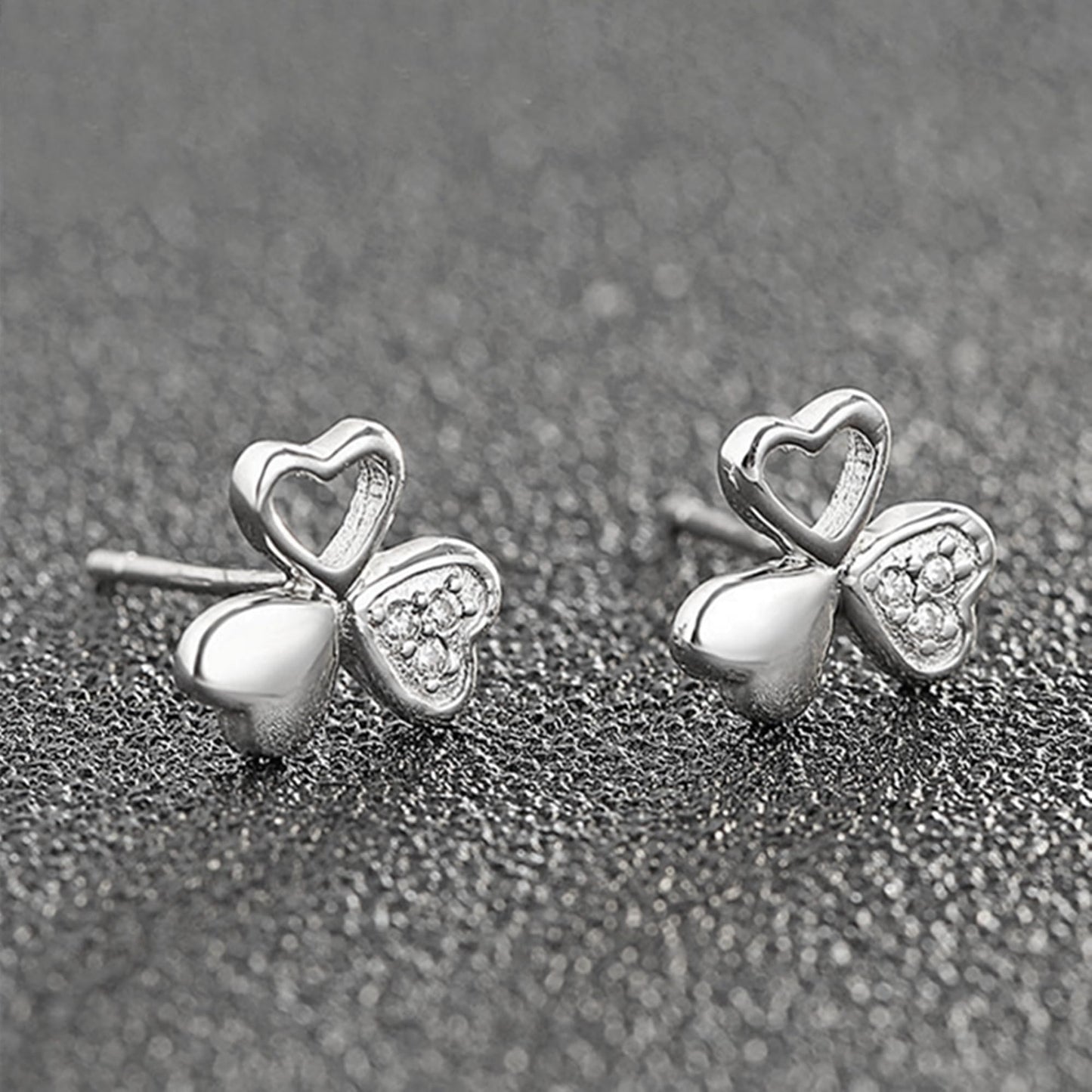 Sterling Silver Shamrock Stud Earrings Paved CZ Lucky Love Jewellery