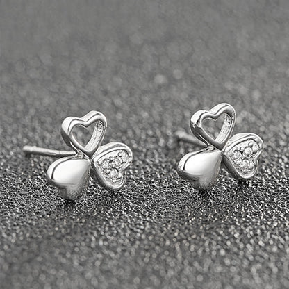 Sterling Silver Shamrock Stud Earrings Paved CZ Lucky Love Jewellery