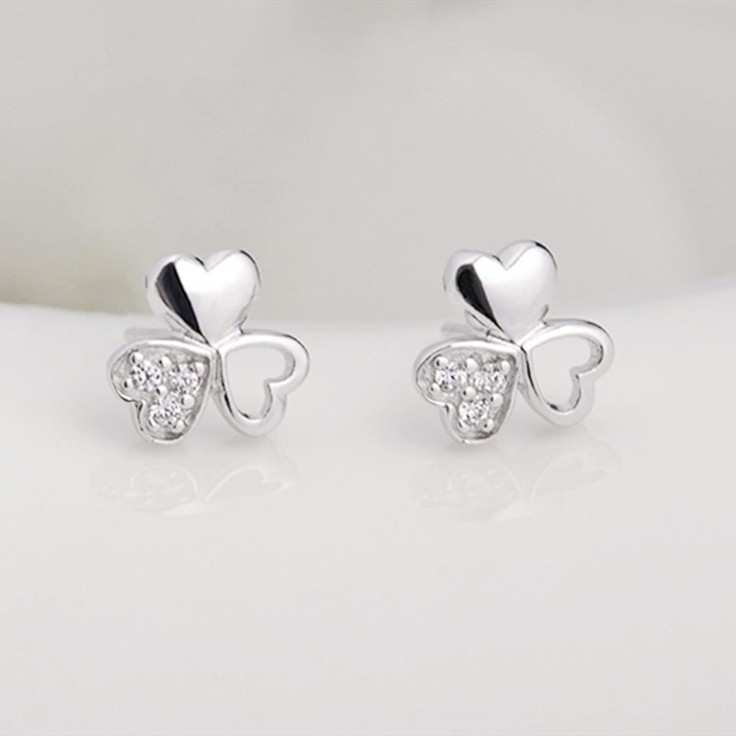 Sterling Silver Shamrock Stud Earrings Paved CZ Lucky Love Jewellery