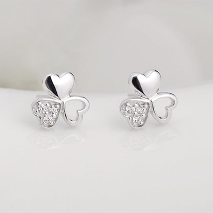 Sterling Silver Shamrock Stud Earrings Paved CZ Lucky Love Jewellery