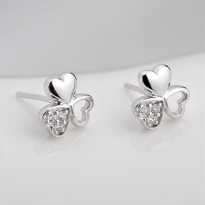 Sterling Silver Shamrock Stud Earrings Paved CZ Lucky Love Jewellery