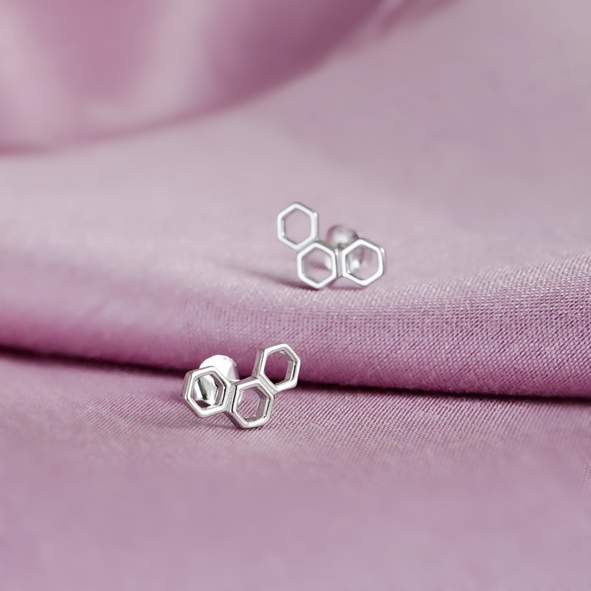 Sterling Silver Hex Hoop Earrings with Triple Beehive Design - sugarkittenlondon