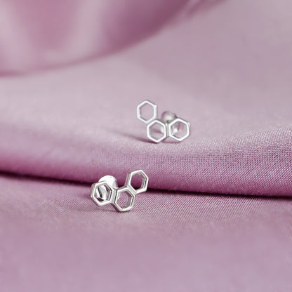 Sterling Silver Hex Hoop Earrings with Triple Beehive Design - sugarkittenlondon