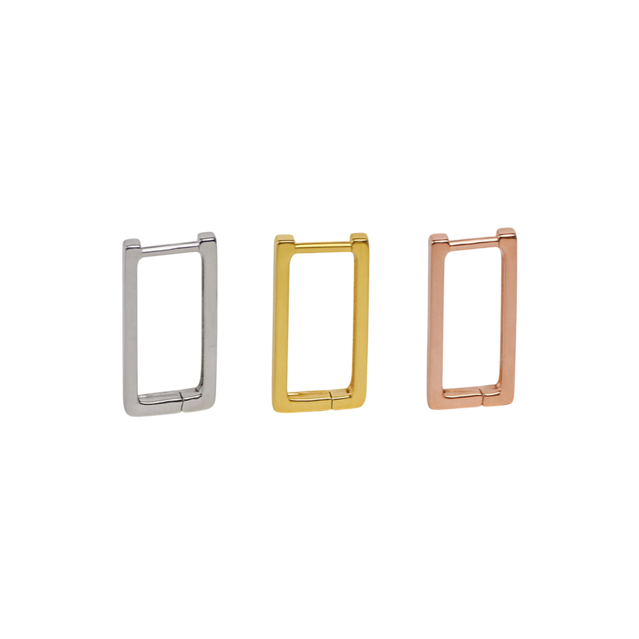 Sterling Silver Rectangle Huggie Hoop Drop Earrings Rhodium/Gold/Rose Gold