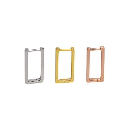 Sterling Silver Rectangle Huggie Hoop Drop Earrings Rhodium/Gold/Rose Gold