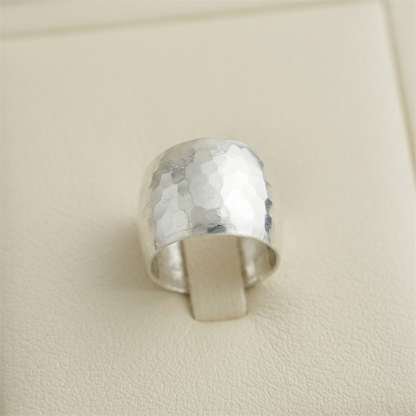 Hammered Wide Dome Ring, underside view: domed hammered top with smooth inner band