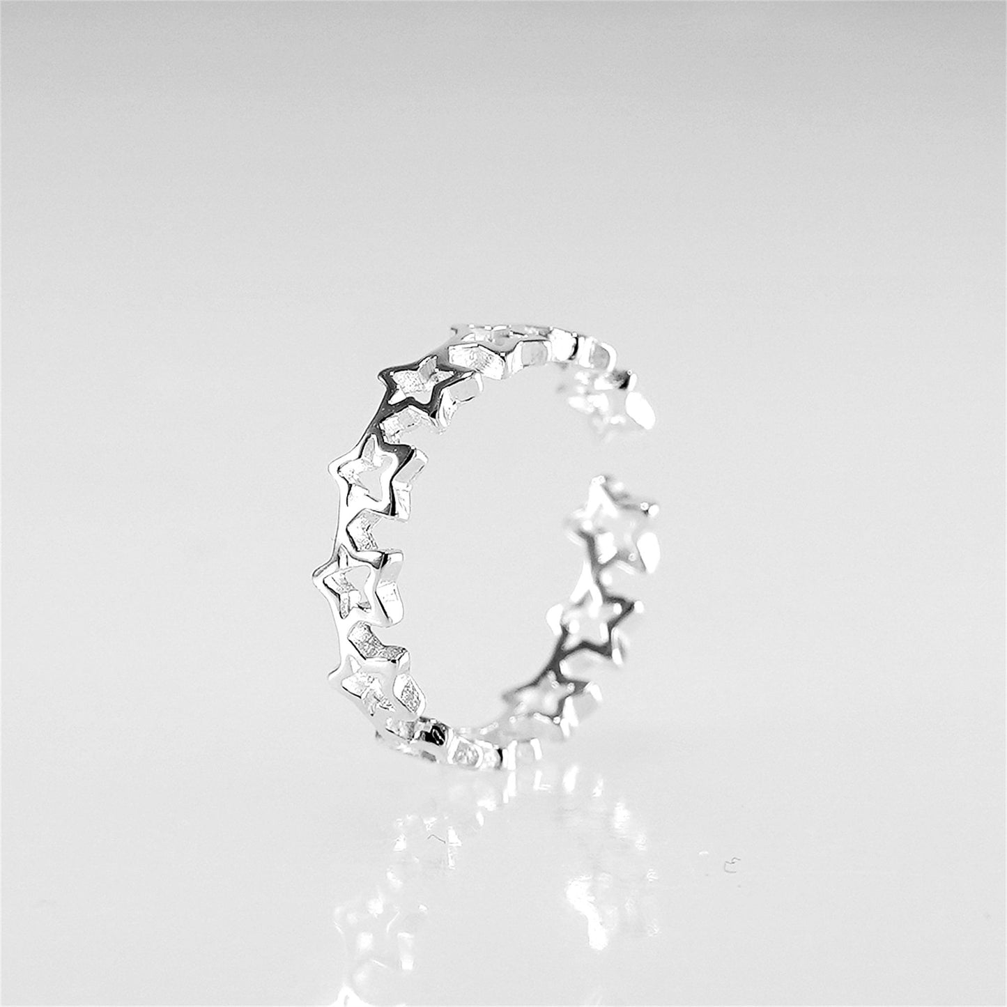 Sterling Silver Link Hollow Stars Knuckle Stackable Open Band Ring - sugarkittenlondon