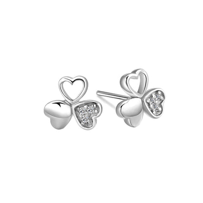 Sterling Silver Shamrock Stud Earrings Paved CZ Lucky Love Jewellery