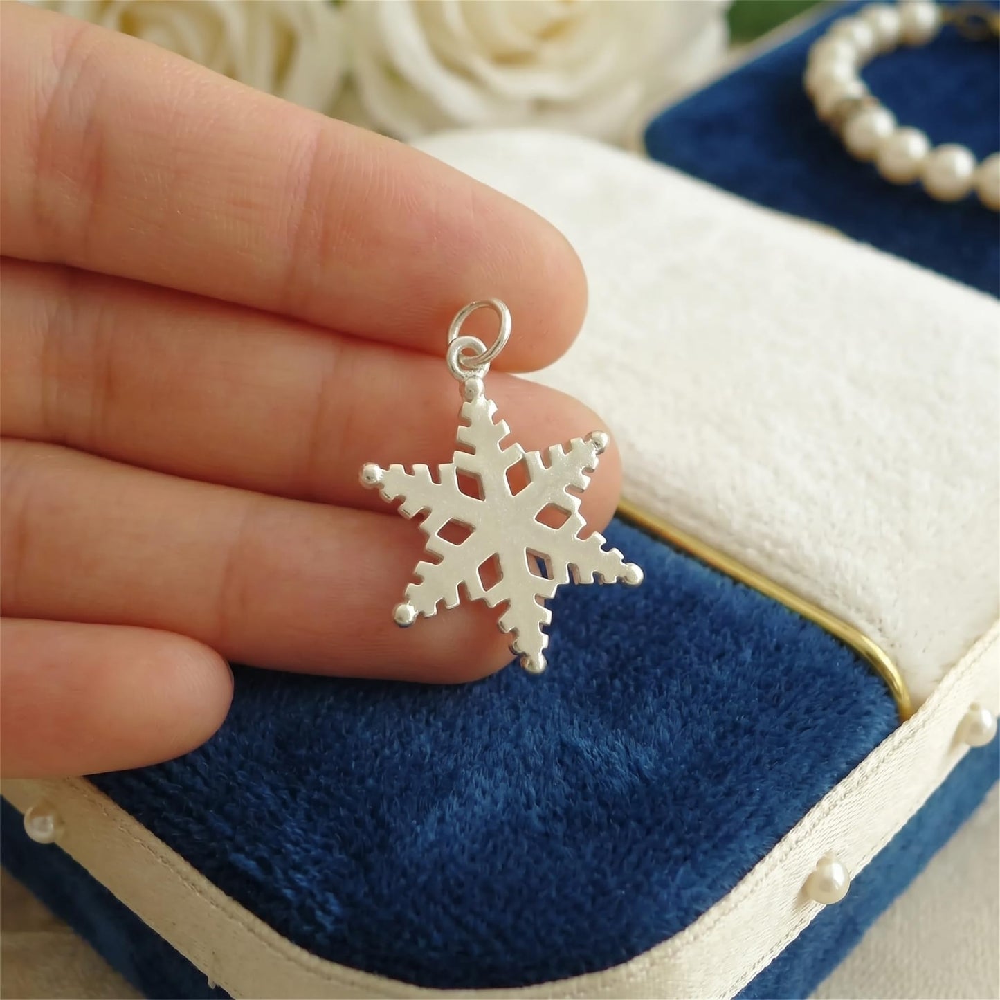 Sterling Silver 18mm Solid Snowflake Necklace Bracelet Charm Pendant 25mm Full Length