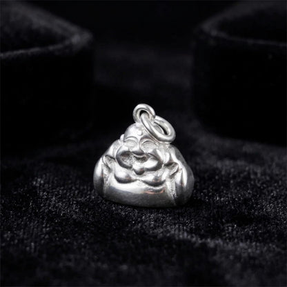 Sterling Silver 2 Sided Shiny Hollow Happy Laughing Buddha Yoga Necklace Bracelet Pendant