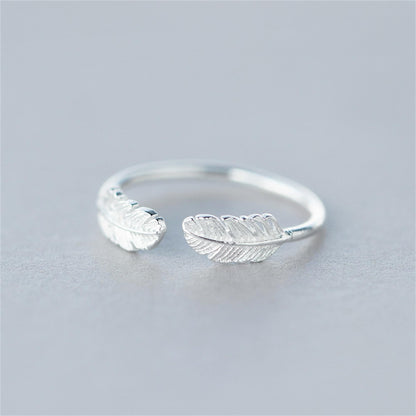 Sterling Silver Double Feather Angel Finger Wing Pair Open Band Ring