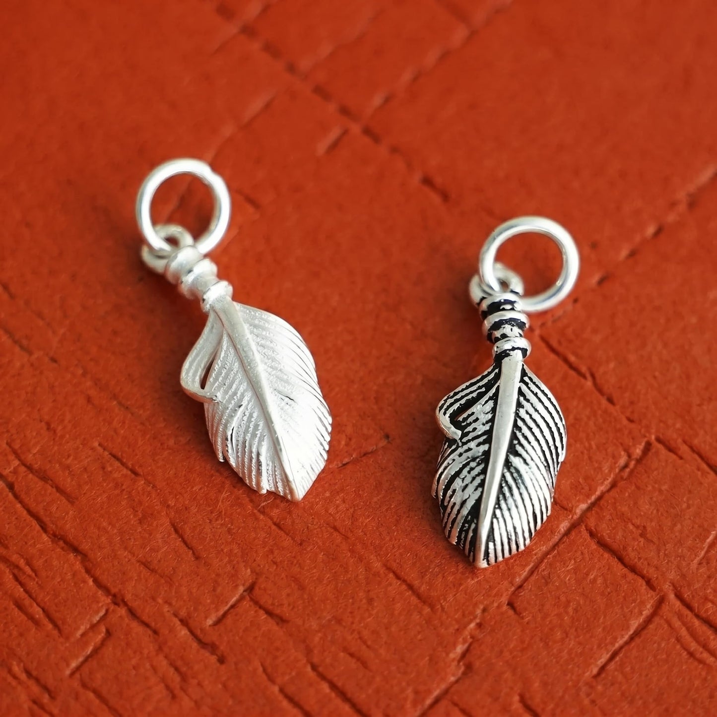 Sterling Silver Small Feather Angel Wing Charm Pendant For Necklace Bracelet Earrings (PS032_small_oxidized)