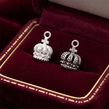 Sterling Silver Mini Crown with Cross Charm Silver / Oxidised Black Silver