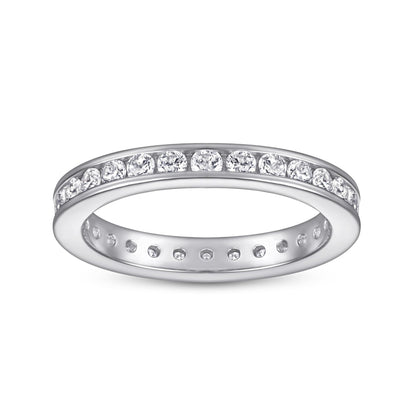 Silver eternity ring with a continuous row of round stones across the top