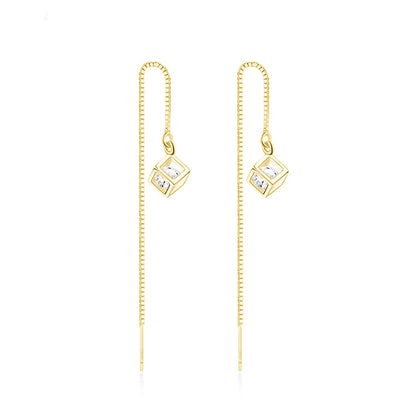 Cube CZ Dangle Theader Earrings with Sterling Silver Posts and Backs - sugarkittenlondon