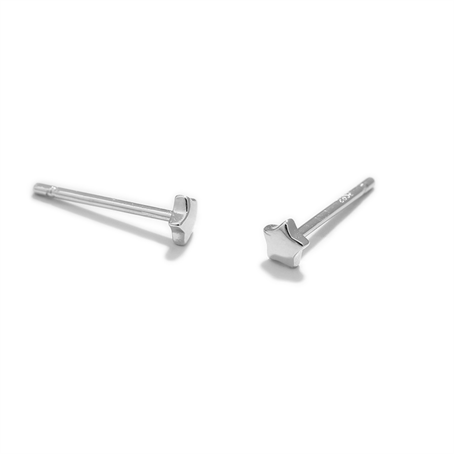 Sterling Silver 3mm Puffy Star Stud Earrings Rhodium Plating