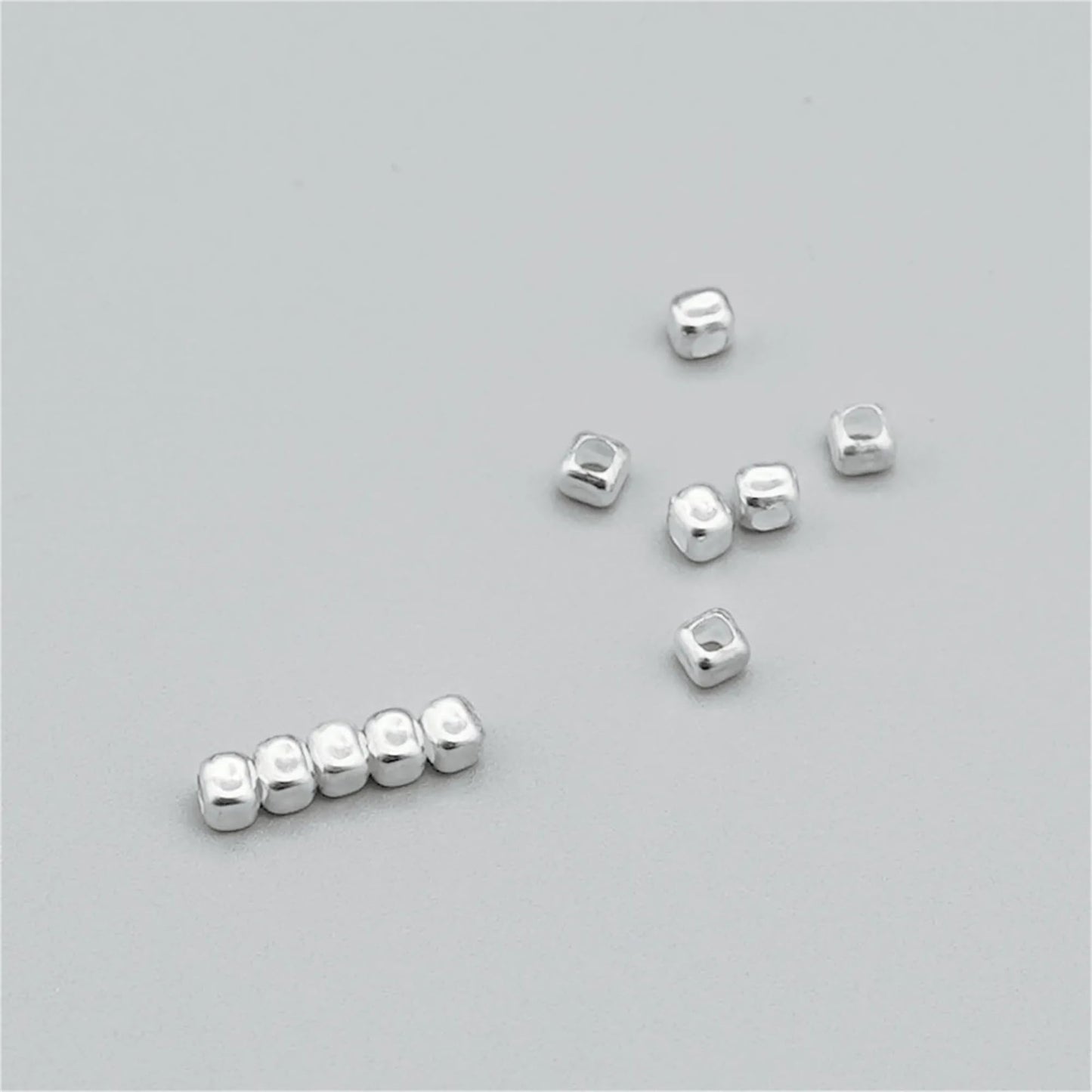 Sterling Silver 3mm Cube Spacer Beads 2mm Hole for DIY Bracelet Necklace - 5 Pcs
