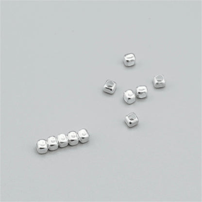 Sterling Silver 3mm Cube Spacer Beads 2mm Hole for DIY Bracelet Necklace - 5 Pcs