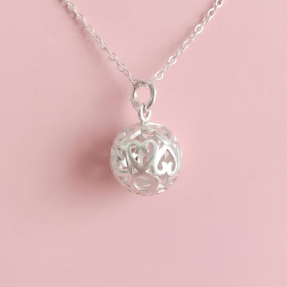 Sterling Silver 10mm Filigree 3D Love Heart Ball Charm Necklace Bracelet Pendant