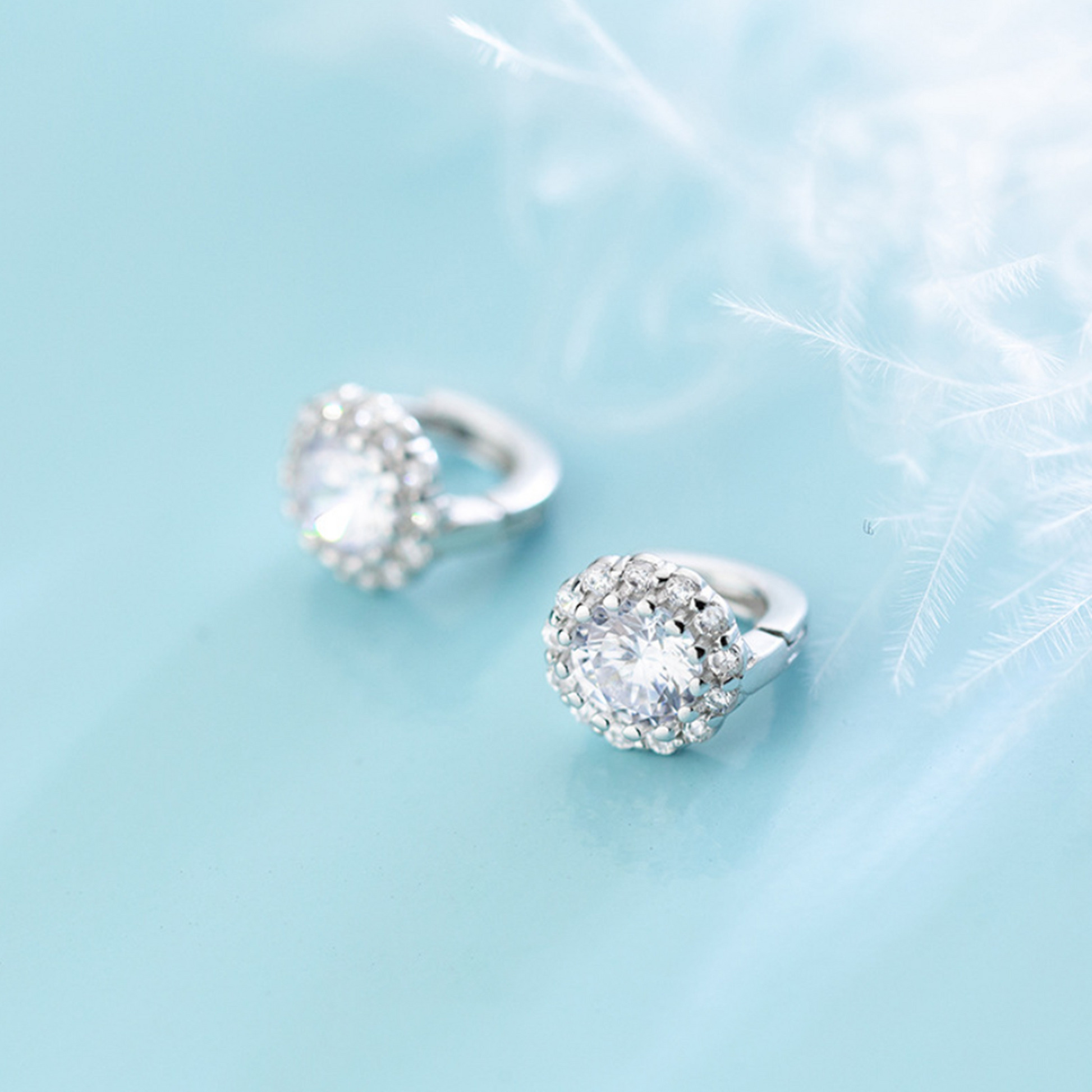 Sterling Silver 6mm Mini Hoop Cut CZ Halo Flower Dome Huggie Earrings - sugarkittenlondon