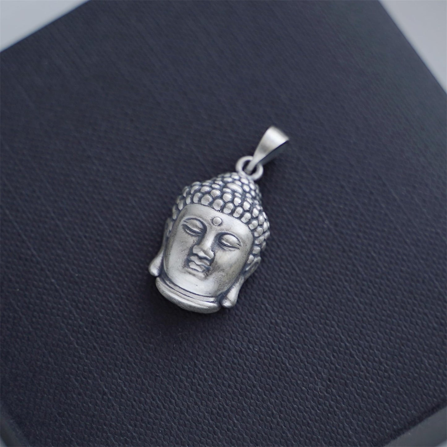 Fine Silver Oxidised 999 Matte Hollow 3D Buddha Head Pendant