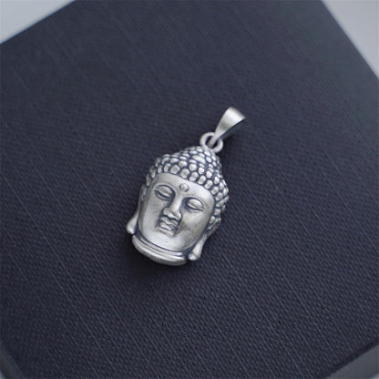 Fine Silver Oxidised 999 Matte Hollow 3D Buddha Head Pendant