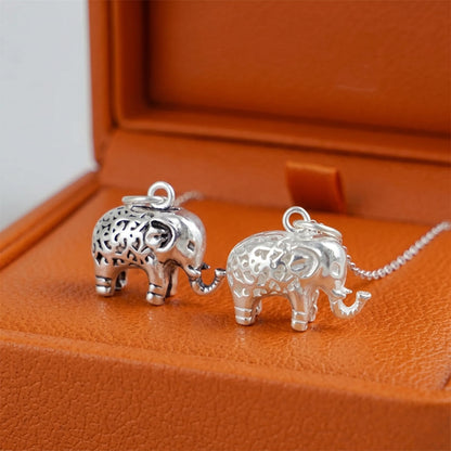 Sterling Silver Filigree 3D Elephant w Raised Trunk Pendant Charm