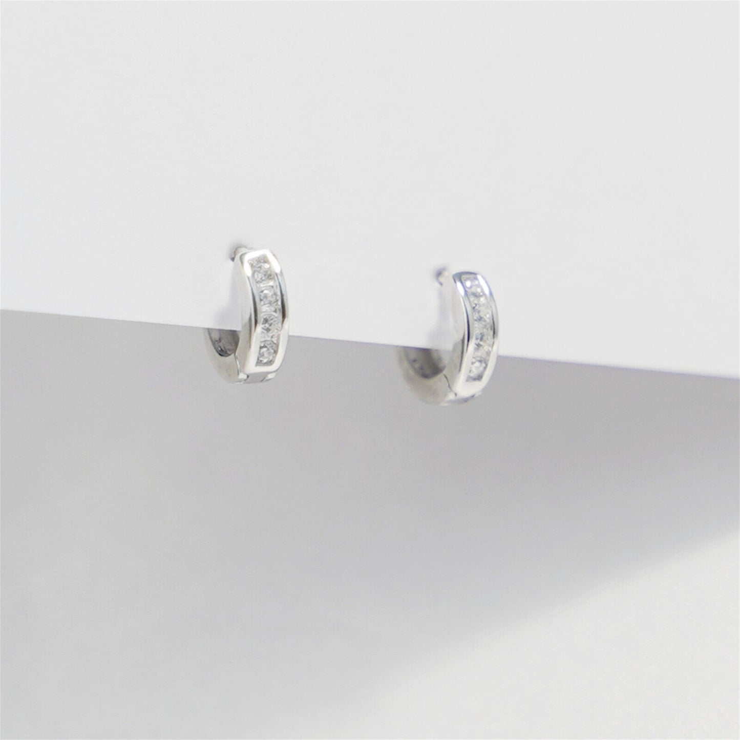 Sterling Silver Channel-Set CZ Huggie Hoop Earrings 5mm - sugarkittenlondon