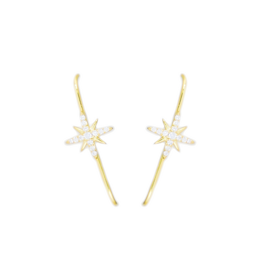 18K Gold on Sterling Silver North Pole Star CZ Suspender Bar Cuff Stud Earrings - sugarkittenlondon
